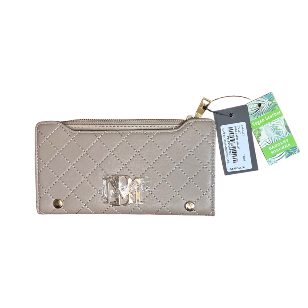 Badgley Mischka Taupe Long Cards Vegan Leather Wallet NWT